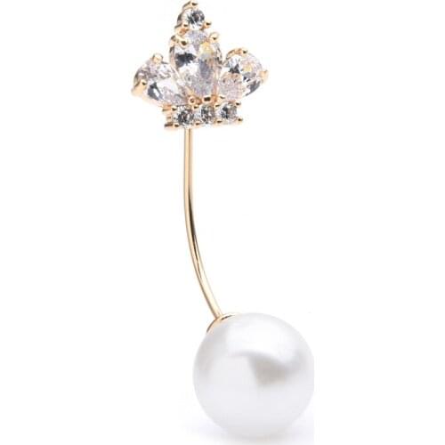 Crown Pearl Curved Brooch Pin Crystal Lapel Pins Cardigan Buckle Scarf Brooches Jewelry Luxury Corsage for Women Accessories