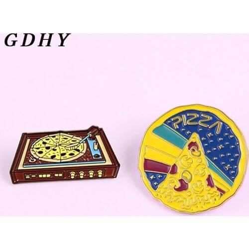 GDHY Punk Pizza Record player Music Lovers Brooches Enamel Pin DJ Disc Record Player Pizza badge brooch Lapel pin Jewelry Gift
