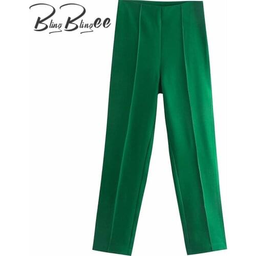 BlingBlingee Female Career Pants Spring Summer Fashion Casual High Waist Straight Women Trousers Office Lady Suit Pants Green