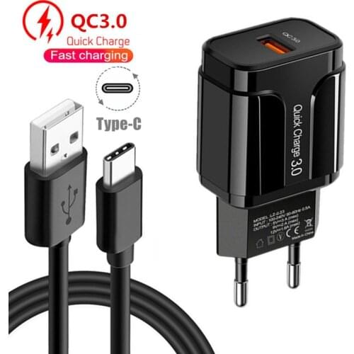 QC 3.0 Fast USB Charger Type C Cable For Samsung Tablet Xiaomi Mi 11 Lite Fast Charger oneplus Huawei Honor smart phone charger
