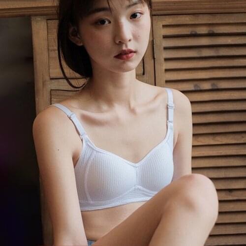 Girls Bra High School Female Students Pure Cotton Bra Fresh Pure Color No Steel Ring Vest Gather A&B Cup Thin Underwear