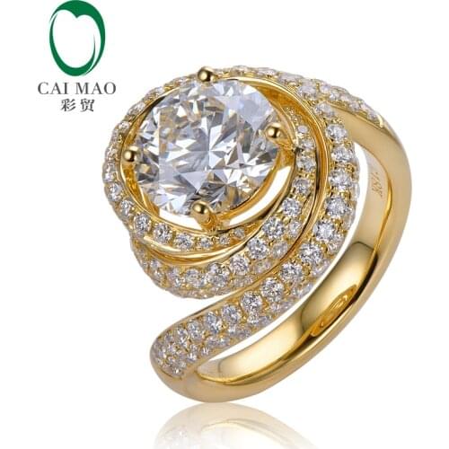 Caimao 1.98ct F Color Moissnaite with 1.19ct Accent Moissanite 14K Yellow Gold Engagement Wedding Ring
