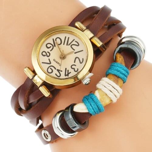 Gnova Top Women Man Premium Genuine Leather Spike Watch Triple Bracelet Watch Irregular Dial Wristwatch Fashion Para Femme