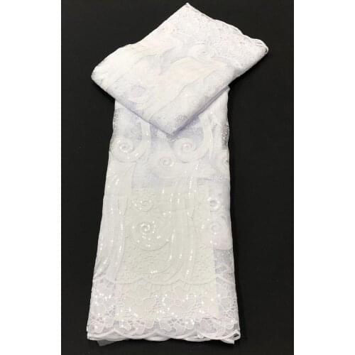 Pure White High Quality Sequins African Lace Fabric Christmas Water Soluble Guipure Cord Lace For Wedding Party Sewing 5 Yards