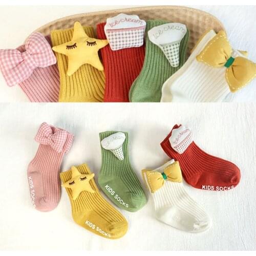 Kids Cotton Socks Unisex Anti-Slip Cartoon Pattern Stocking Medium Tube Socks for Autumn Winter 0-3 Years