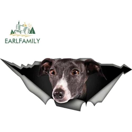 EARLFAMILY 13cm x 5.4cm Greyhound Car Sticker Torn Metal Decal Reflective Stickers Window Car Bumper Decoration Pet Dog Decals