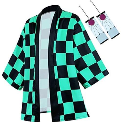 Anime Demon Slayer Kimetsu No Yaiba Kimono Cosplay Costume Kamado Tanjirou 3D Printing Tops Earring Set Casual Cloaks Halloween