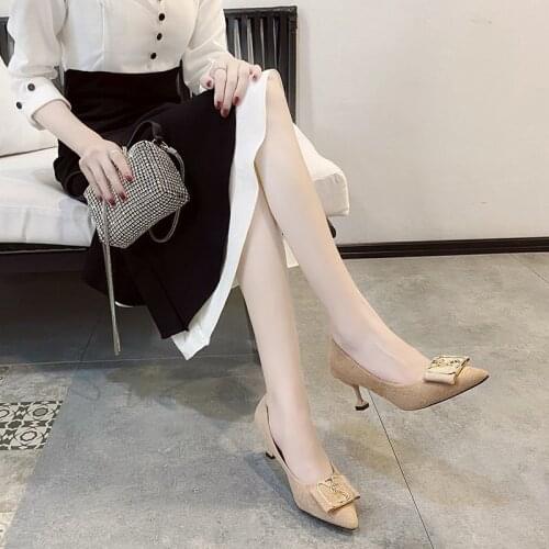 Stiletto High Heels 2021 Summer New Fashion Rhinestone Net Red French Girl Pointed Suede Womens Single Shoes