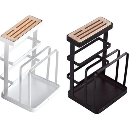 Multifunctional Storage Shelf Countertop Pot Lid Organizer Rack Kitchen Display Knife Stand with Detachable Water Tray