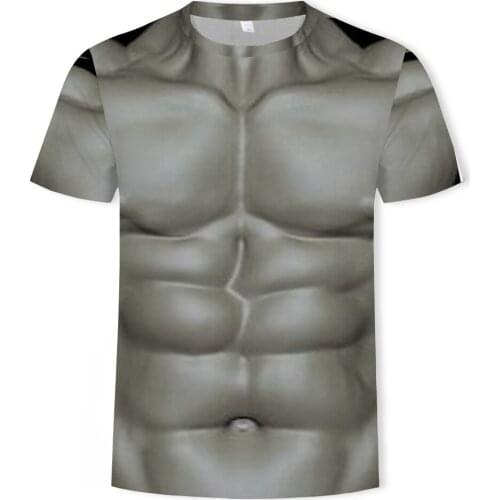 2021 summer hot style 3D macho pattern mens short-sleeved T-shirt fashion Harajuku casual running fitness top