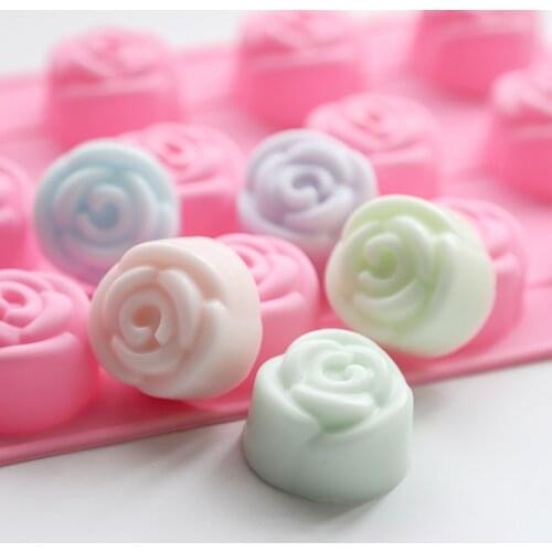 Soap Making 15 holes Roses Silicone Cake Mould Ice Cream Pudding Jelly Mould Soap Mold Baking Tool wedding deco