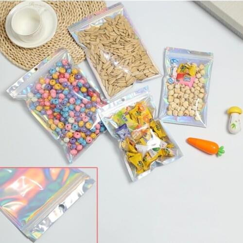 New Rainbow Film Sealed Bag For 5D Diamond Painting Beads Drills Bag One Side Clear Holographic Mini Aluminum Foil Zip Lock Bags