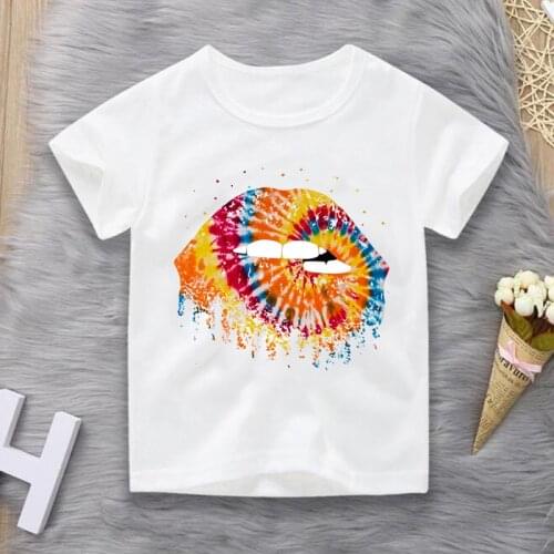 New Leopard Lips T Shirt Kids Summer Top Cartoon T-shirt Boys Girls Kawaii Tie Dye Graphic Tees Unisex Fashion Tshirt Children