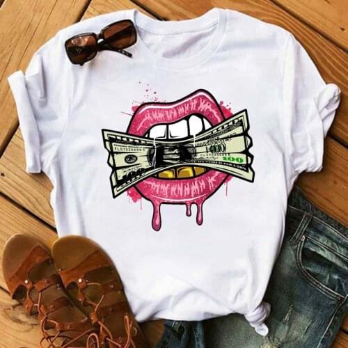 New Women Tops Tees Mouth Lip Printed Women Tshirt Funny Leopard Graphic Tee Shirt Femme Harajuku 90s Ulzzang T Shirts