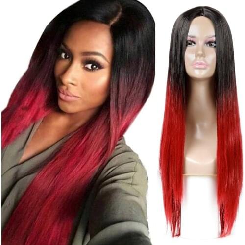 Ombre 1B99J Straight Wigs for Women Long Straight Hair Wigs Heat Resistant Cosplay Synthetic Wig Natural Red Fake Hair 26 inches