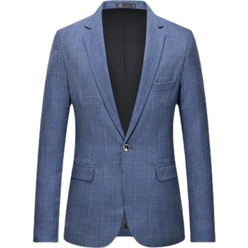 Autumn Luxury Men Blazer 2021 Casual Business Plaid Cotton Slim Fit Suit Jacket One Button Male Plus Size Blazer Masculino 3XL