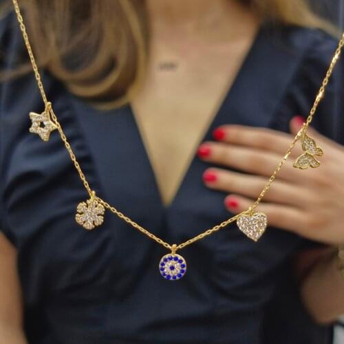 Handmade Fortune Necklace 5-Piece Zircon Stone For Women Girls Valentines Day Fashion Jewelry Elegant