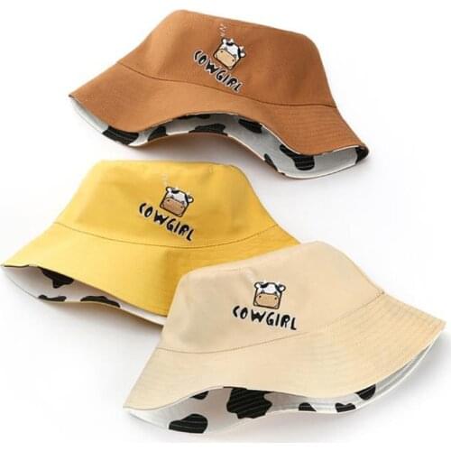 Doitbest Double sided wear Cotton Big Brim woman Bucket Hats For Women Cows Girls Beach Travel Fisherman Hat Foldable mens Caps
