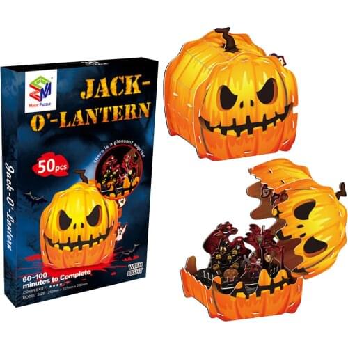 Holloween Puzzle Gift for Adults 3D Halloween Puzzle Glowing Pumpkin Lantern Children Assembled DIY Toy 50 Pcs Family Fun Game