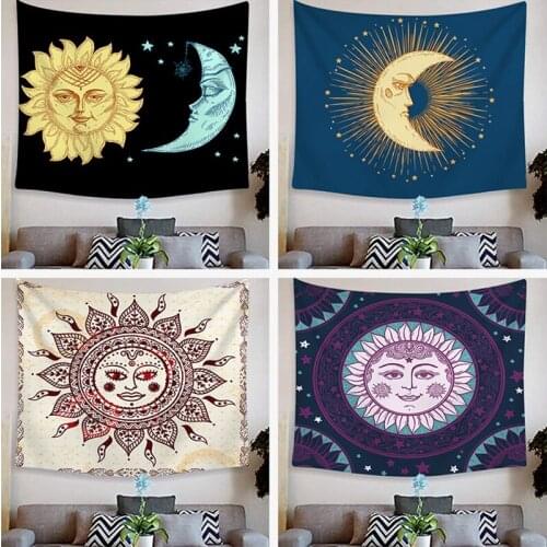 Psychedelic Black Sun God Apollo Boho Style Astrology Tapestry Ouija Magic Witchcraft Mysterious Psychic Divination Wandkleed