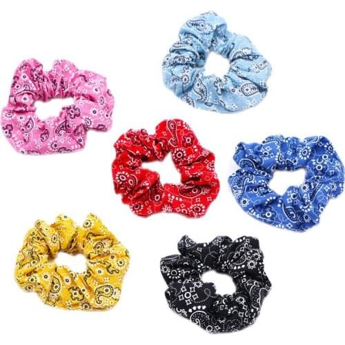 Girls Ruched Pleated Large Intestine Hair Rope Bohemian Ethnic Retro Paisley Floral Printed Ponytail Holder Bandanna Scrunchies