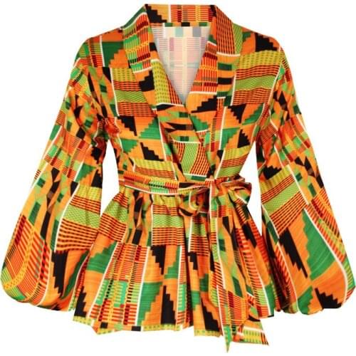 Sexy V Neck Lantern Sleeve Shirt Women African Clothes Nice Fashion African Dashiki Print Shirt Party African Dresses for Women