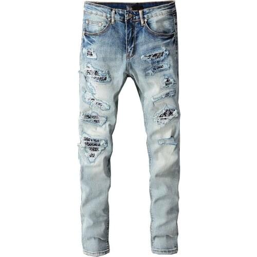 KIOVNO Men High Street Pleated Jeans Pants Destroyed Skinny Streetwear Motorcycles Denim Trousers For Male