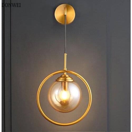 Nordic Modern LED Wall Lamp Bathroom Bedroom Copper Glass Ball Vintage Wall Lights Passage corridor Indoor LED Stair Lighting