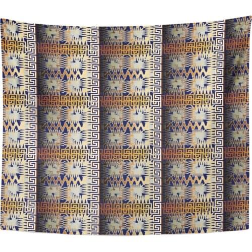 Modern Geometric Abstract Striped with 3D Squares Frames Stripes Check and Greek Key Pattern Ornaments Home Decor Tapestry Wall