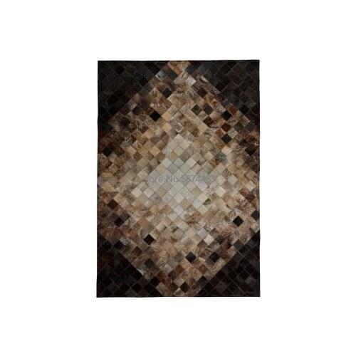 Hand-stitched Leather Rectangular Rugs, Living Room and Bedroom Rugs, Sofa Geometric Custom Large Rugs