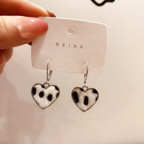 Drop Earrings for Women Cow Decorative Pattern Love Earrings Plush Retro Heart Earrings Jewelry Accessories Wholesale