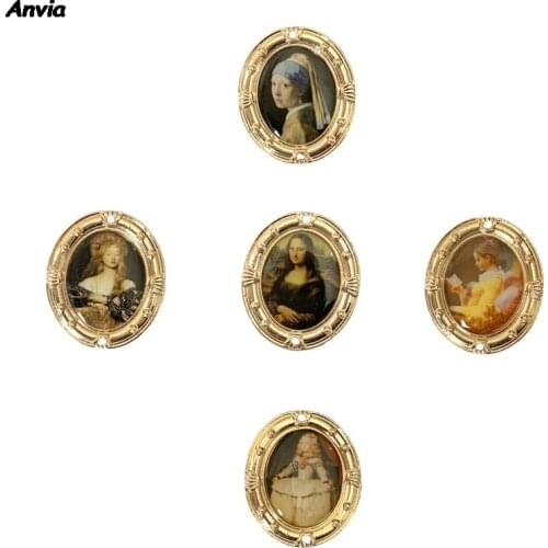 Art Mona Lisa Europe Vintage Brooch Pins For Women Gold Collar Badge Original Jewelry Fashion Cameo Daily Style Girls Portrait
