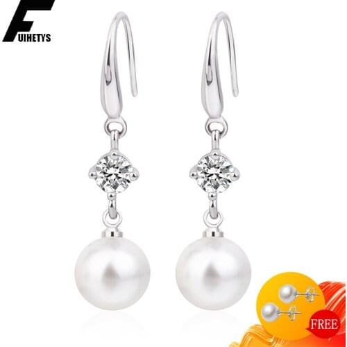 Bali Jelry Fashion 925 Silver Earring Freshwater Pearl Zircon Gemstone Drop Earrings Jewelry Accessories for Women Wedding Party