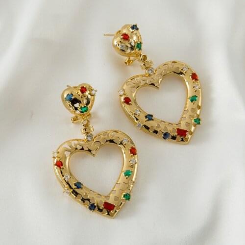 Inlaid Colorful Crystal Heart Shaped High Quality Exquisite Style Earrings For Women 2021 Popular Design Wedding Gift