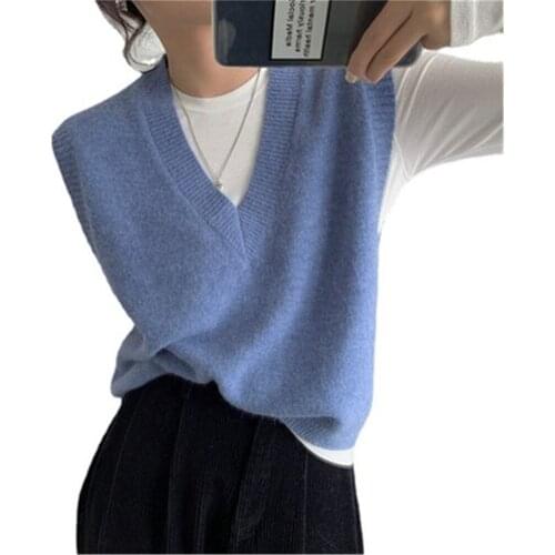 2021 Sweater Vest Lovely Candy Color V-neck College Girls Cropped Knitwear Summer Autumn All-match Basic Fashion Ladies Jumpers