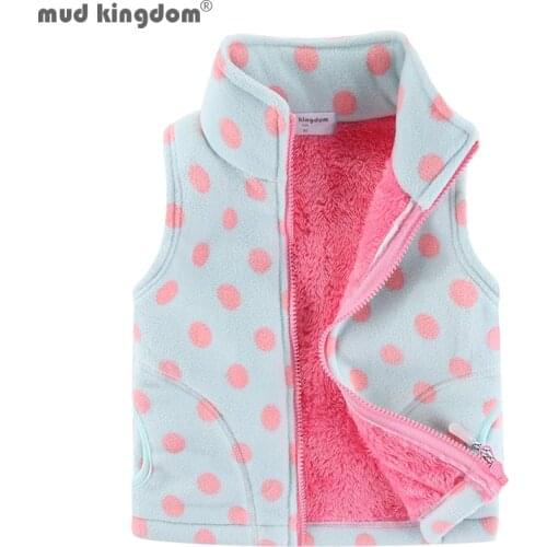 Mudkingdom Girls Vest Jackets Autumn Heavyweight Fleece Thick Warm Kids Outerwear Coats Polka Dots Heart Pattern Girls Clothes