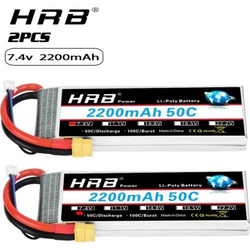 2pcs HRB 2s lipo battery 2200mah 7.4v 50C 100C xt60 Plug for TraxxasS 1:16 Slash 1/16 E-Revo 1/16 Summit Rally Vehicles RC frame