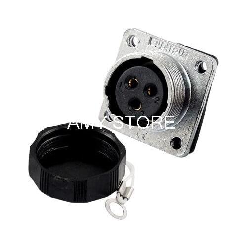 20mm Base 3 Pins Square Panel Navigation Aviation Air Connector Plug