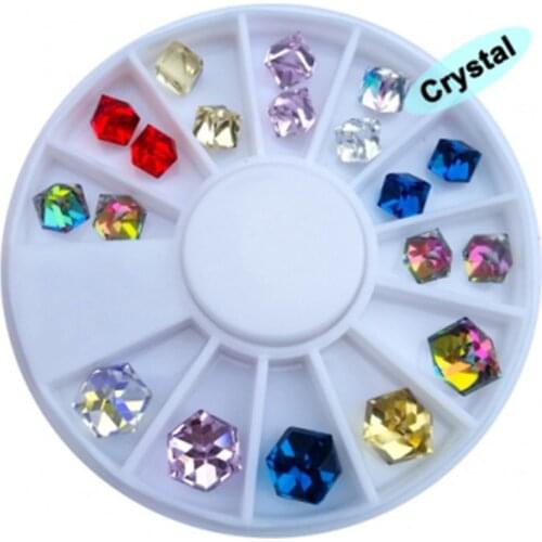 24PCS/Wheel 3-dimensional Nail Charms Fantasy 3D Glass Crystal Charms For Nails Geometric Cube Square Nails Art Decoration Rhine