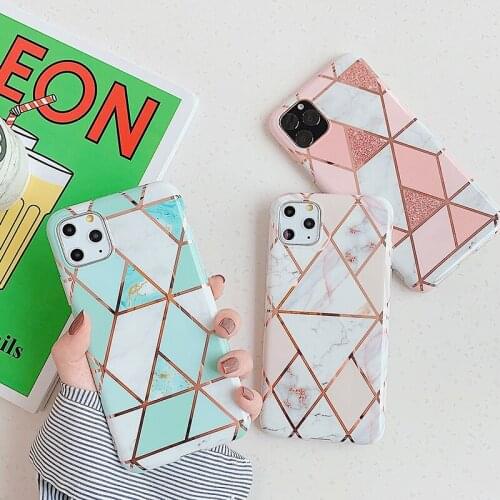 For iphone6/7/8/plus/max/x/xr/11/12/12pro/se2020 Fashion Shining Marble Pattern Geometric Stitching Luxury With Airbag bracket