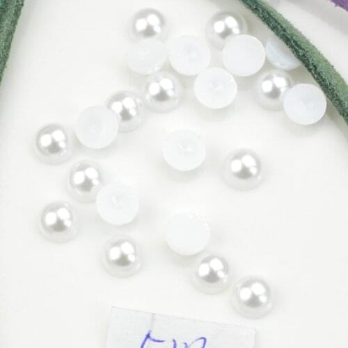 FLTMRH 200pcs 6mm I Cheap Beads Fashion Acrylic White Semicircle ABS Imitation Pearl Beads Flat Scrapbook Jewelry Making Nail