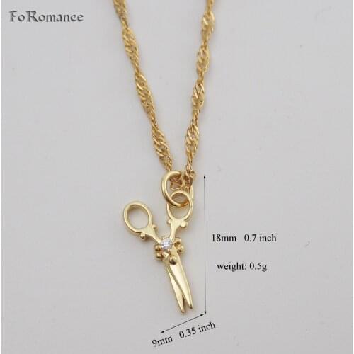 YELLOW GOLD GP 18" WATER WAVE CHAIN & CUTE SCISSORS WITH CZ STONE PENDANT NEW NECKLACE GREAT GIFT