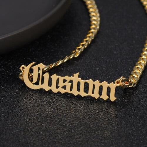 Zciti Personalized Necklace Old English Style Customized Nameplate Necklaces 3MM Cuban Chain Stainless Steel Women Men Gift