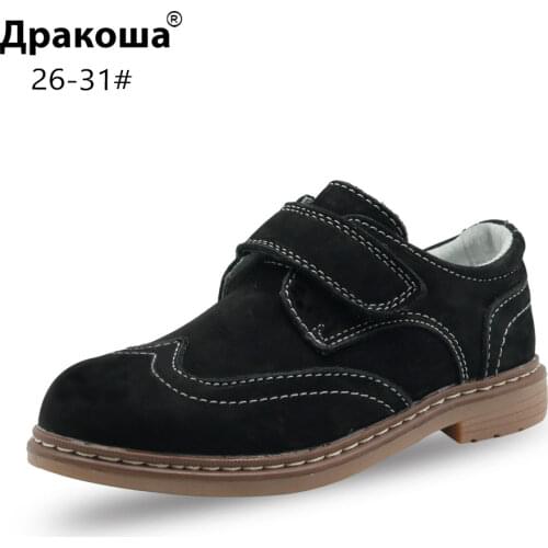 Apakowa Kids Autumn Spring Antislip School Shoes Childrens Genuine Leather Hook and Loop Wedding Party Footwear for Little Boys
