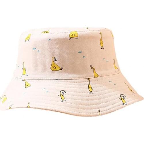 Women Cartoon Print Sun Hat Fisherman Cap Double-sided Bucket Outdoor Headwear