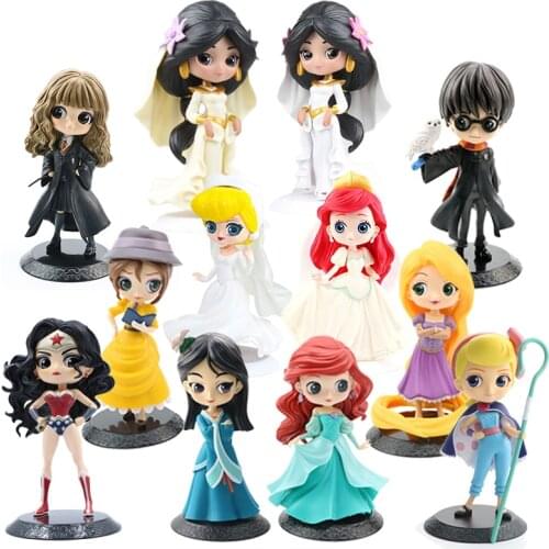 Hot 26 Style Disney Princess Belle Hua Mulan Ariel & Cinderella Anime Action Figures Cake Topper PVC Model Dolls Toys For Girls
