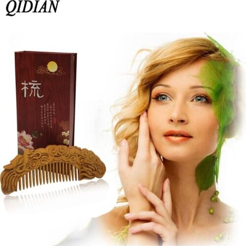QIDIAN Exquisite Multi Style Thuja Hair Wood Comb Natural Carving Anti-static Wood Hair Comb Set Pair- Vintage China Artwo