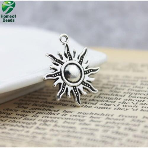 Classic DIY Antique Silver Color Sun Shape Charms Alloy Pendants For Making Jewelry (10 Pieces/pack) ZA1088