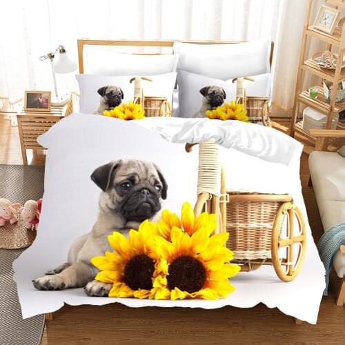 Cute Pug Dog Bedding Sets Pet Dogs Bed Linen Bed Set Funny Animal Duvet Cover Set King Queen Size Soft Comforter Bedding Set