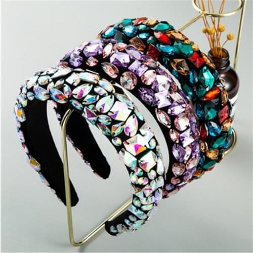 Colorful Gem Baroque Headbands For Women Diamond Geometric Hair Accessories Pearl Girls Hairbands Head Wrap Wholesale